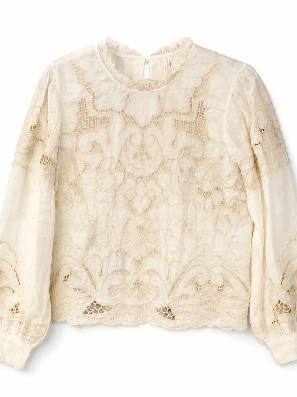Anthropologie MP Ivory Linen Blend Embroidered Lace Blous